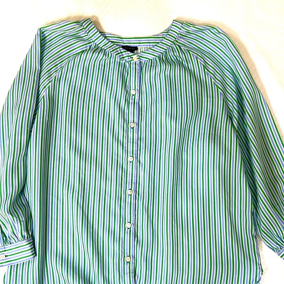 Ann Taylor Green/Blue/White Stripe Blouse. Size Large - Picture 2 of 7